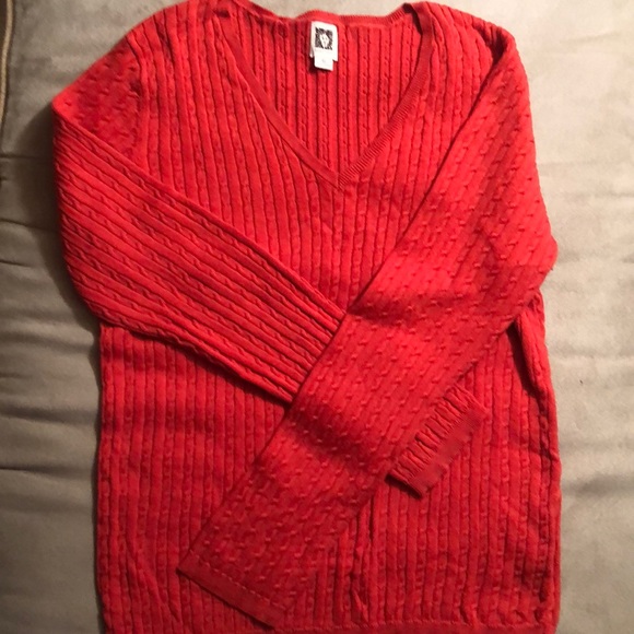 Anne Klein Sweaters - Αnne Klein cable knit v-neck/orange/ size XL